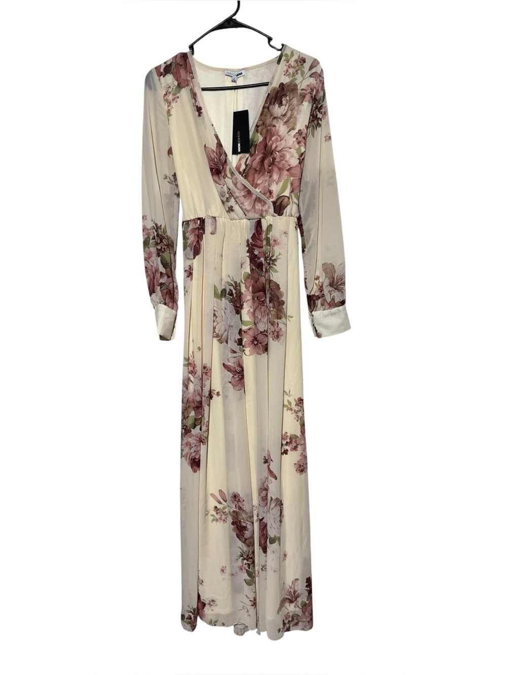 Fall Wedding Guest Dress Size Large NWT Floral Long Sleeve Maxi Sheer Feminine